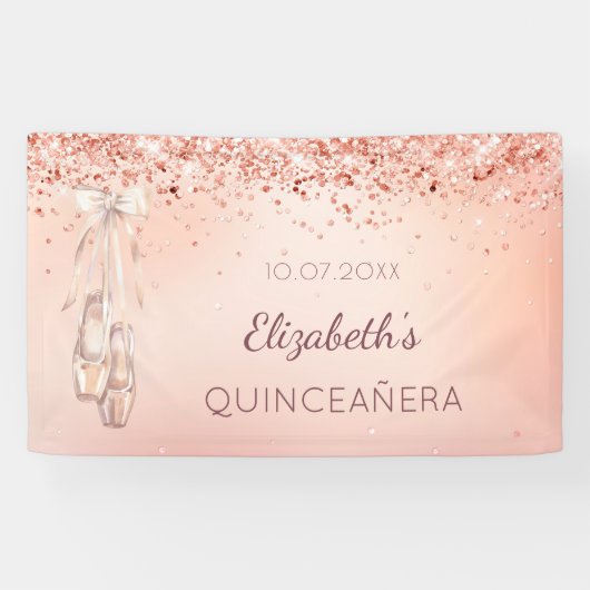 Quinceanera roos goudroze ballerina schoenen spandoek (Horizontaal)