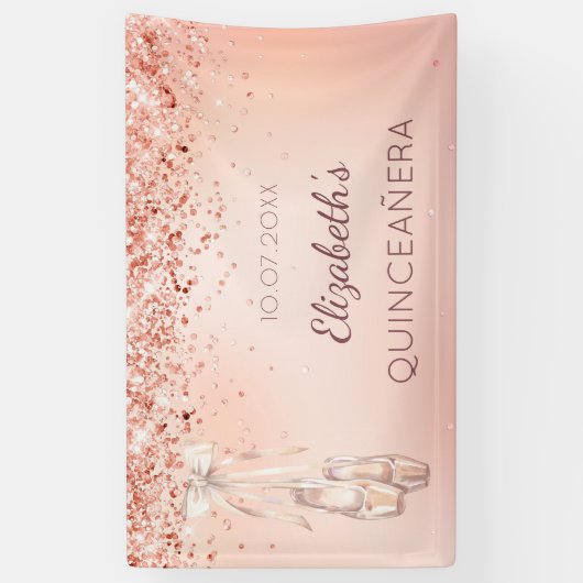 Quinceanera roos goudroze ballerina schoenen spandoek (Verticaal)