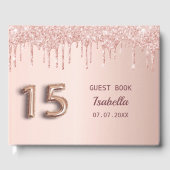 Quinceanera roos goudroze druppels gastenboek (Voorkant)