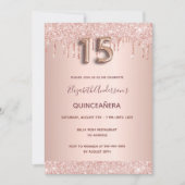 Quinceanera roos goudroze druppels kaart (Voorkant)