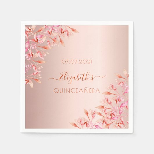 Quinceanera roos goudroze floral botanisch servet (Voorkant)