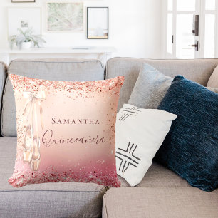 Quinceanera roos goudroze glitter ballerina kussen