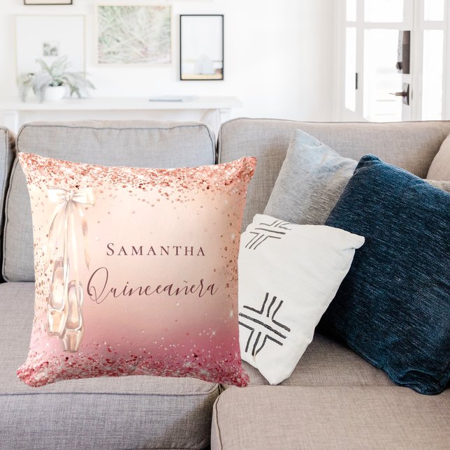 Quinceanera roos goudroze glitter ballerina kussen (Creator heeft geüpload)
