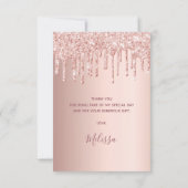 Quinceanera roos goudroze glitter bedankkaart (Achterkant)