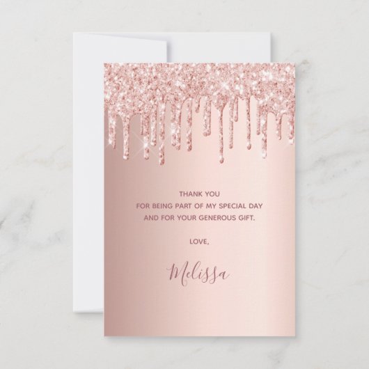 Quinceanera roos goudroze glitter bedankkaart (Achterkant)