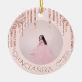 Quinceanera roos goudroze glitter keramisch ornament (Voorkant)