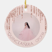 Quinceanera roos goudroze glitter keramisch ornament (Achterkant)