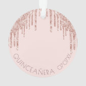 Quinceanera roos goudroze glitter ornament (achterkant)
