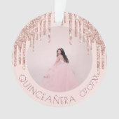 Quinceanera roos goudroze glitter ornament (voorkant)