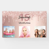 Quinceanera roos goudroze glitter spandoek (Horizontaal)
