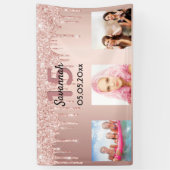 Quinceanera roos goudroze glitter spandoek (Verticaal)