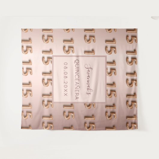 Quinceanera roos goudroze monogram 15 tapestry wandkleed (Voorkant (horizontaal))