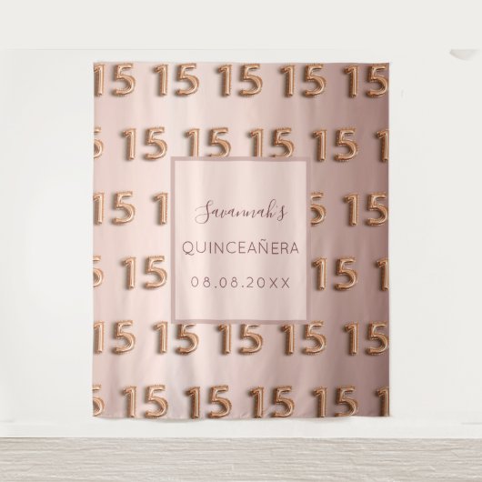 Quinceanera roos goudroze monogram 15 tapestry wandkleed (Voorkant)