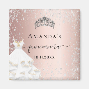 Quinceanera roos goudtiara jurk zilveren glitter magneet