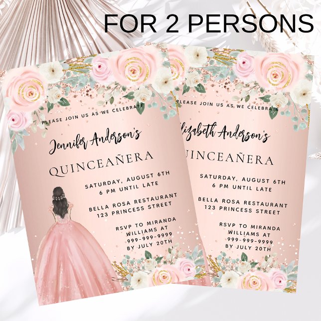 Quinceanera roos jurk floral 2 meisjes uitnodiging (Creator heeft geüpload)