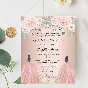 Quinceanera roos jurk floral 2 meisjes uitnodiging
