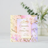 Quinceanera Roos Paarse roze goudfeest Kaart (Staand voorkant)