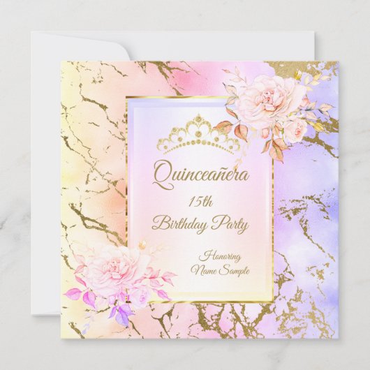Quinceanera Roos Paarse roze goudfeest Kaart (Voorkant)