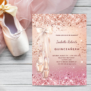 Quinceanera roos roze ballerina budget uitnodiging flyer