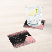 Quinceanera Roos Roze Faux Glitter Verjaardagsfees Kartonnen Onderzetters (Insitu)