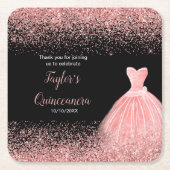 Quinceanera Roos Roze Faux Glitter Verjaardagsfees Kartonnen Onderzetters (Voorkant)