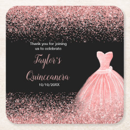 Quinceanera Roos Roze Faux Glitter Verjaardagsfees Kartonnen Onderzetters