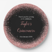 Quinceanera Roos Roze Faux Glitter Verjaardagsfees Papieren Bordje (Voorkant)