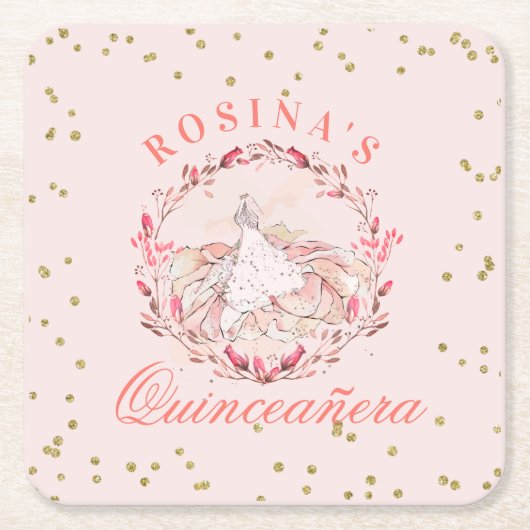 Quinceañera Roos Roze Feest Kartonnen Onderzetters (Voorkant)