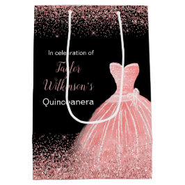 Quinceanera Roos Roze Jurk Faux Glitter Medium Cadeauzakje