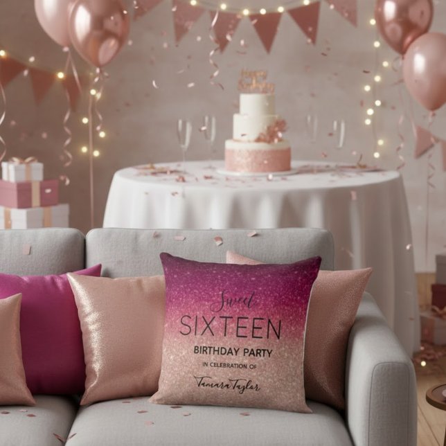 Quinceañera Rose Gold & Burgundy Glitter Luxury Kussen (Creator heeft geüpload)