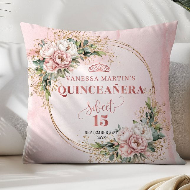 Quinceañera Rose Gold Floral Eucalyptus Accent  Kussen (Quinceañera Rose Gold Floral Eucalyptus Accent Pillow)