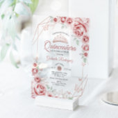 Quinceanera Rose Gold Pink Floral Acryl Uitnodigingen