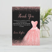 Quinceanera Rose Pink Dress Faux Glitter Bedankkaart (Staand voorkant)