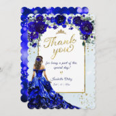 Quinceañera Royal Blauw en Goud Dank u Kaart (Voorkant / Achterkant)