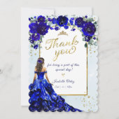 Quinceañera Royal Blauw en Goud Dank u Kaart (Voorkant)