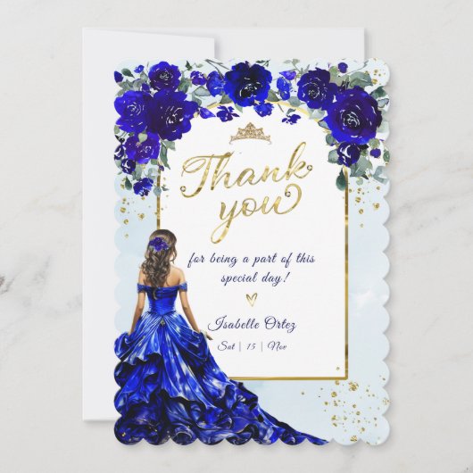 Quinceañera Royal Blauw en Goud Dank u Kaart (Voorkant)
