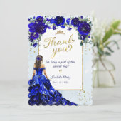 Quinceañera Royal Blauw en Goud Dank u Kaart (Staand voorkant)