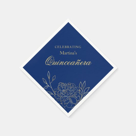 Quinceanera Royal Blauw Goud Bloemen 15e Verjaarda Servet (Hoek)