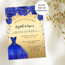 Quinceanera royal blauw goud glitter jurk bloemals