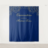 Quinceanera Royal Blauw Gouden Fotohokje Achtergro Wandkleed (Voorkant)