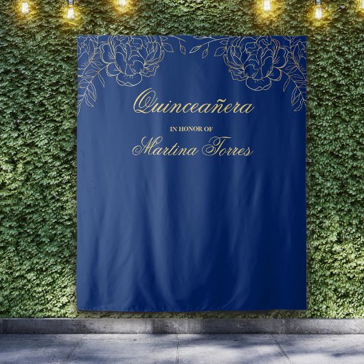 Quinceanera Royal Blauw Gouden Fotohokje Achtergro Wandkleed