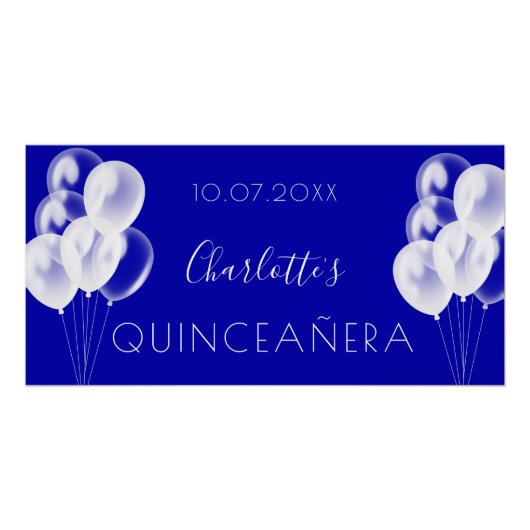 Quinceanera royal blue ballonnen party perfect poster (Voorkant)