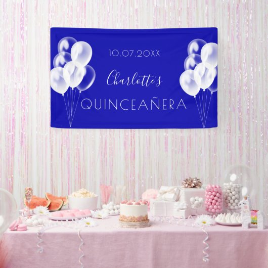 Quinceanera royal blue ballonnen party spandoek (Feest)