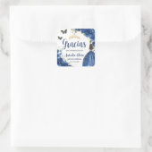 Quinceañera Royal Blue Bloemen Prinses Jurk Goud Vierkante Sticker (Tas)