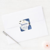 Quinceañera Royal Blue Bloemen Prinses Jurk Goud Vierkante Sticker (Envelop)