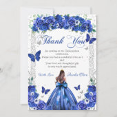 Quinceañera Royal Blue Bloemen Prinses Vlinders Bedankkaart (Voorkant)