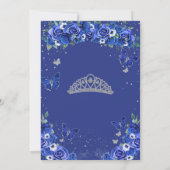 Quinceañera Royal Blue Bloemen Prinses Vlinders Bedankkaart (Achterkant)