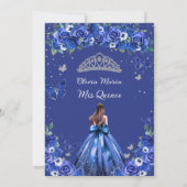 Quinceañera Royal Blue Bloemen Prinses Vlinders Save The Date (Achterkant)