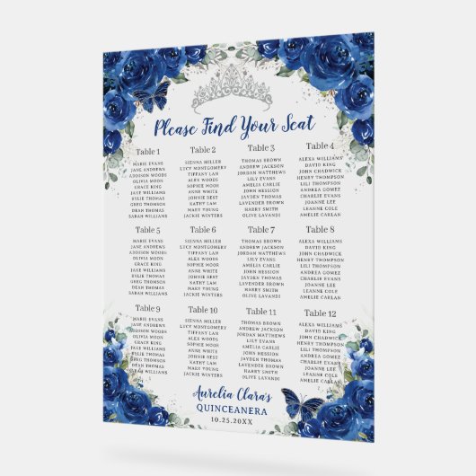 Quinceañera Royal Blue Bloemen Zilveren Zitje Acryl Bord (Hoek)