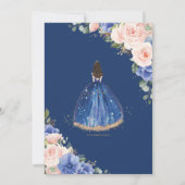 Quinceañera Royal Blue Blush Floral Gold Princess Kaart (Achterkant)